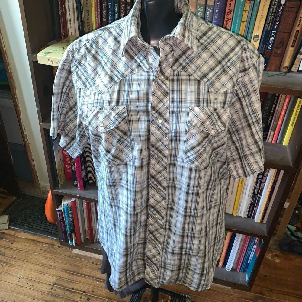 Wrangler Western retro pearl snap cowboycore plaid rodeo shirt